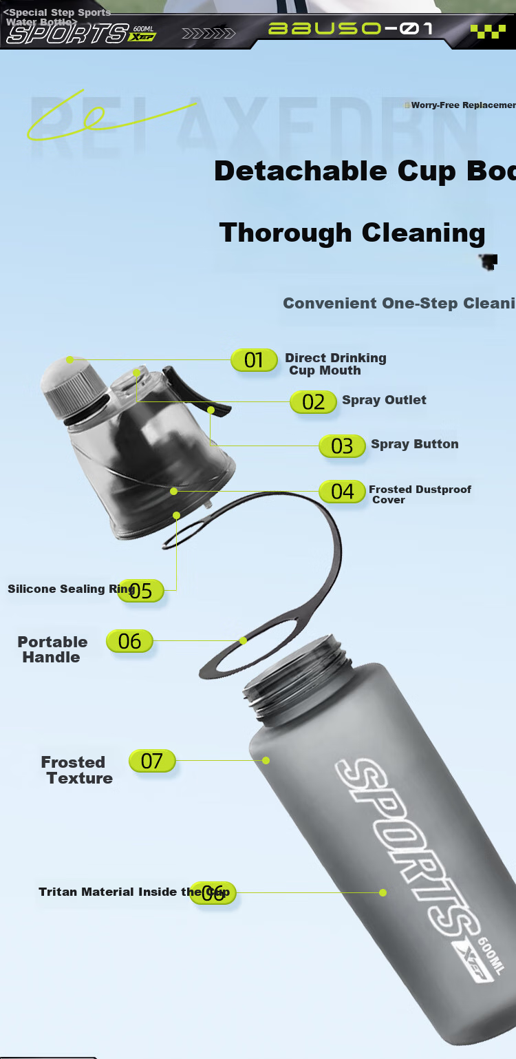 XTEP Spray Water Bottle for Men And Women, Cycling, Children, Students, School Use, Portable Sports Water Bottle for Biking in Summer 24