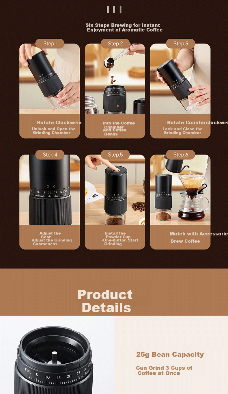 TEOTM Hand-Crank Coffee Grinder, Coffee Bean Grinding Machine, Manual Coffee Grinder for Home Use, Portable Coffee Mill 7