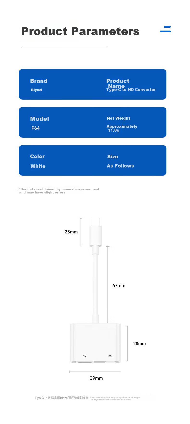 BIAZE Type-C to HDMI Converter, 4K HD No Power Supply Required, Screen Mirroring for IPhone 17/16/15 Pro Max, Huawei Air Xiaomi, USB-C Port for Phones, Tablets And Laptops 2