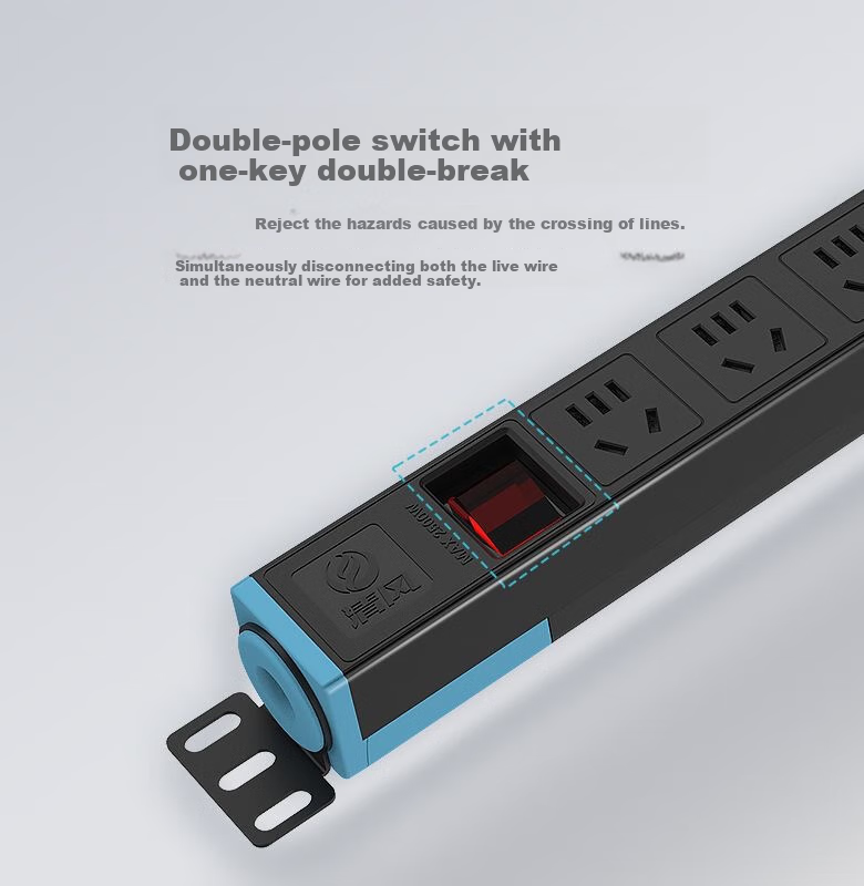 Kyfen PDU Desktop Gaming Cabinet Socket/power Strip/extension Cord, 10A 8-Outlet 1U 1C 1.5mm Cable Diameter with Dual Switches And Master Control, 1.6 Meters 7