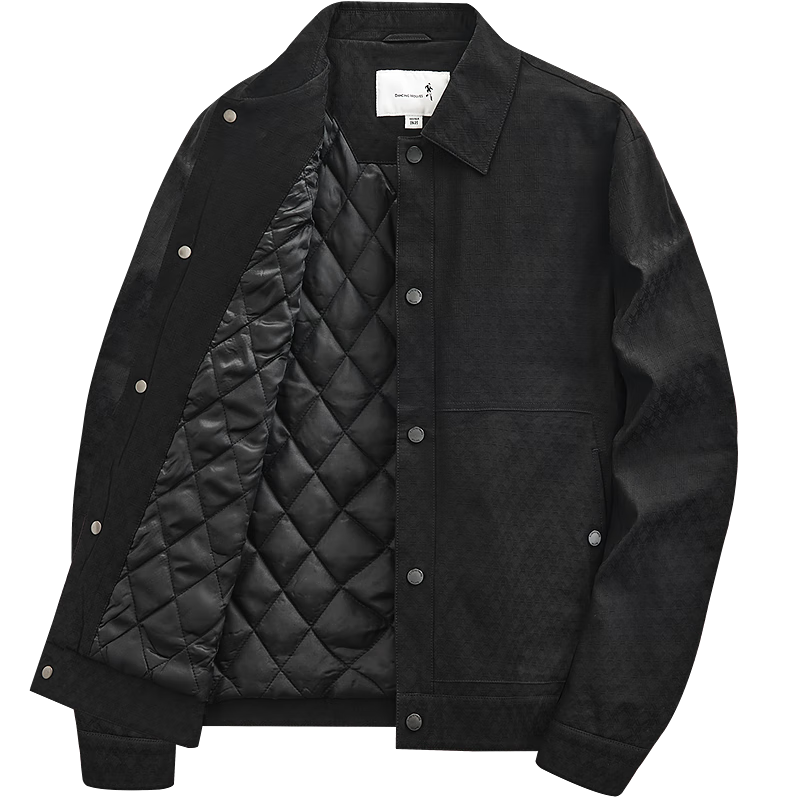 Dance with Wolves [Cotton-Padded Warm Lining] Textured Jacquard Lapel Jacket Casual Men's Black Jacket 001 Black XL