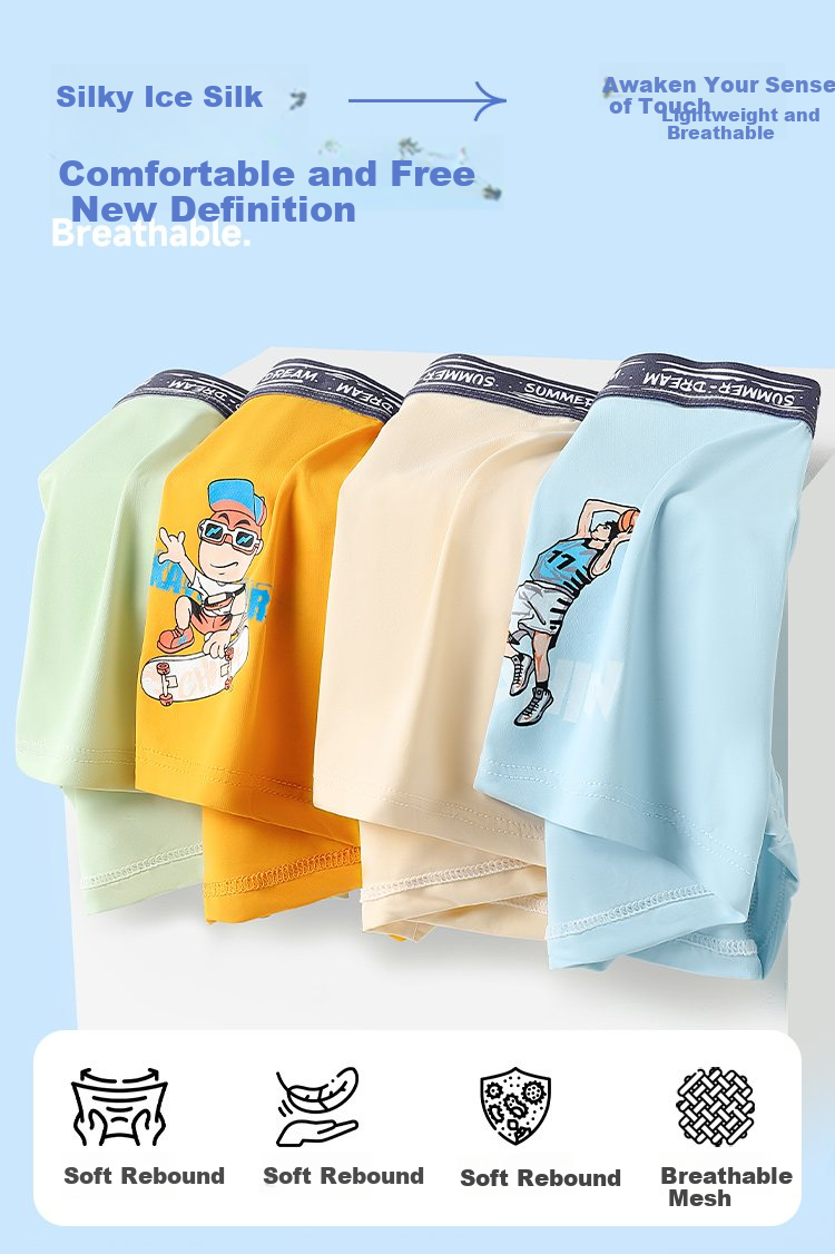Bingxuemumian Teenage Boys' Underwear, Ice Silk, for Ages 12-16, Boxer Briefs, Summer Wear, Antibacterial Shorts for Older Childre 1