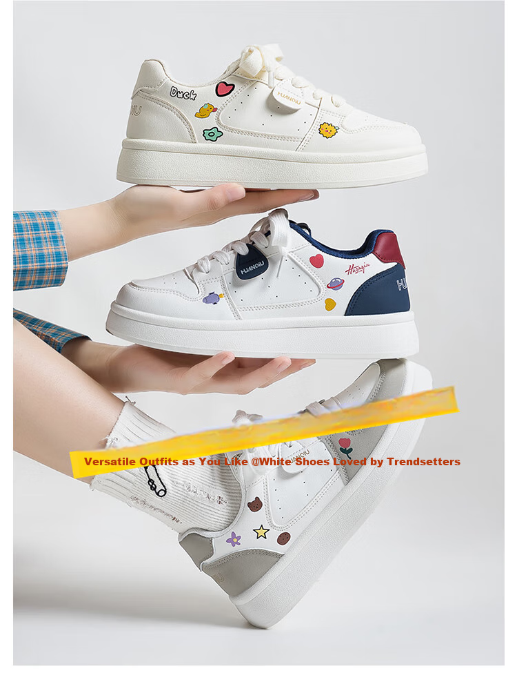 HUANQIU 2026 American Retro Niche Vibe Style, Height-Increasing Versatile Casual Original High-Value Trendy White Sneakers for Wome 4