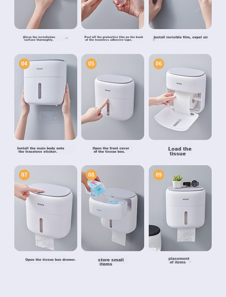 Ecoco Wall-Mounted Toilet Paper Holder, Bathroom Storage Box, High-End Toilet Tissue Dispenser, Hand Towel Holder for Restroom 18