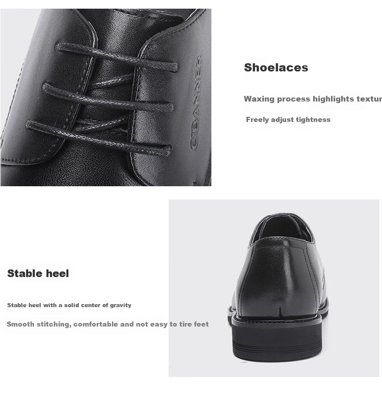 C.BANNER [Top-Grain Leather] Classic Business Men's Shoes, Casual Leather Shoes, Formal Derby Shoes, Suit Wedding Shoes, Black, Size 42 9
