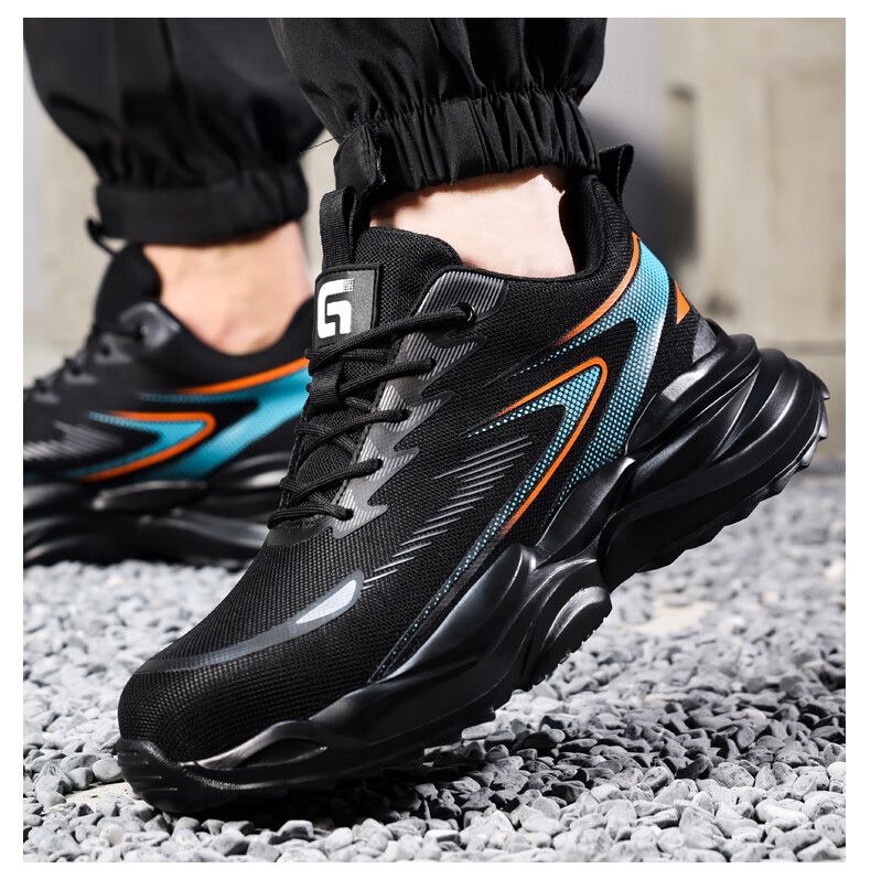 JUNBU Safety Shoes for Men, Summer Breathable Steel Toe Cap, Anti-Smashing, Puncture-Resistant, Soft Sole, Safety Work Site Shoes F118 Size 42 16