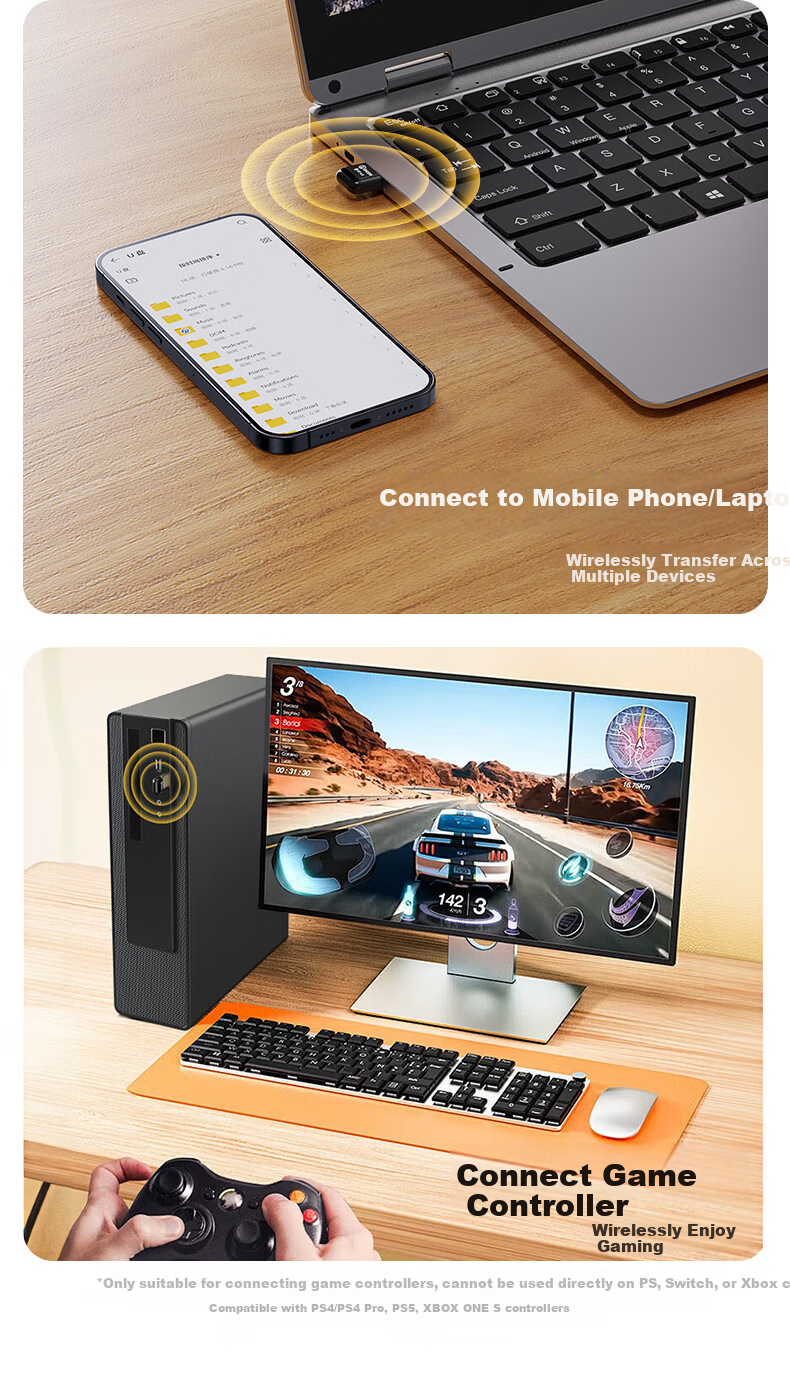 BIAZE USB Bluetooth Adapter 6.0 Receiver, Plug-And Compatible with Keyboard, Mouse, Headphones, Speakers, Gamepads, PC Desktop External Bluetooth Module, Wireless Bluetooth Transmitter 9