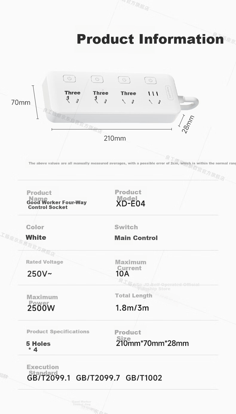 Lengon Two-Prong Power Strip with Two Outlets, Master Switch 6-Slot Socket/power Strip/extension Cord/minimal Portable Plug for Student Dormitory And Home Use N160-0.4 Meters 9