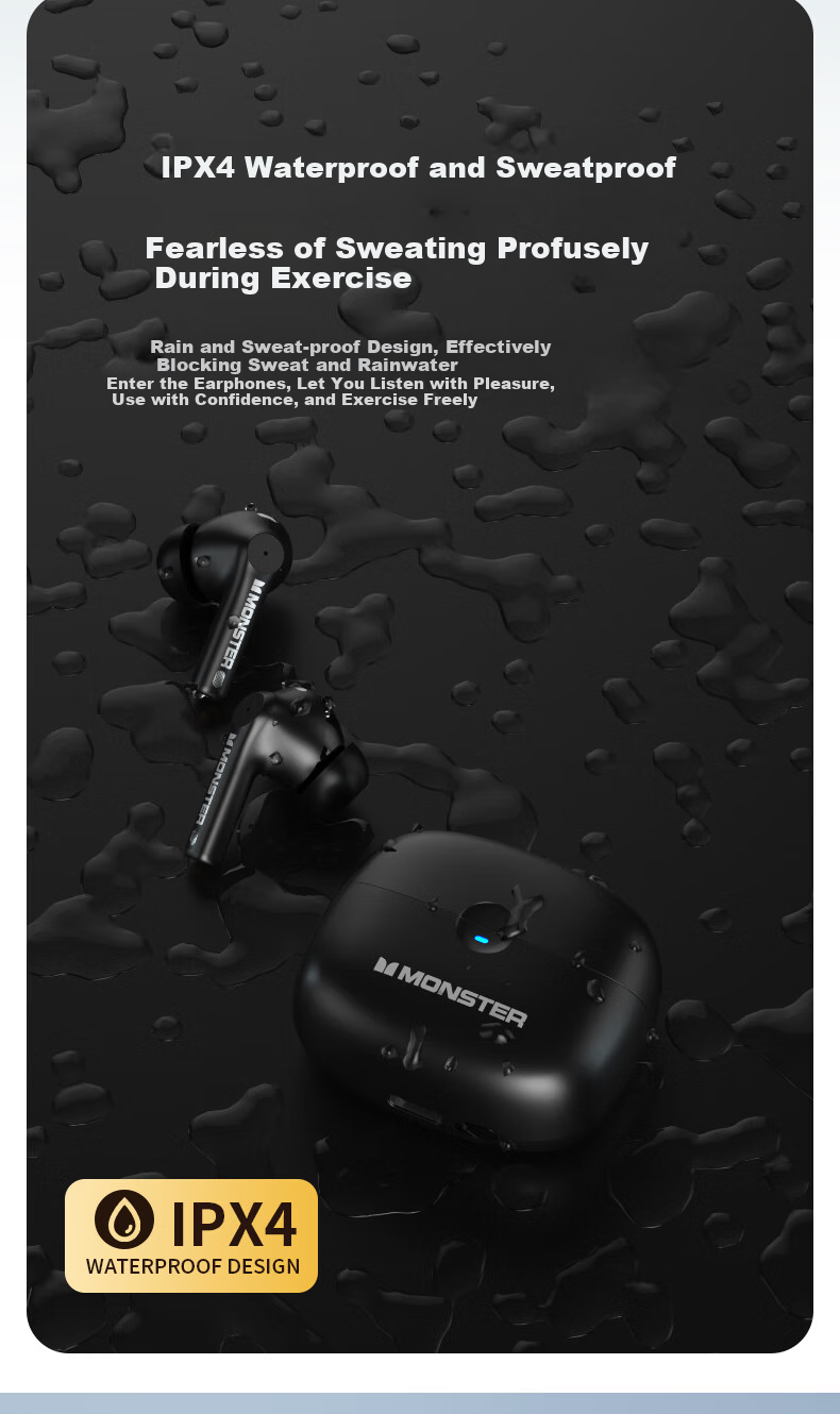 Monster In-Ear True Wireless Bluetooth Earphones, Wireless Sports Gaming Headset, Call Noise Reduction, Bluetooth 5.4, Compatible with Apple And Huawei Phones GT16 White 10