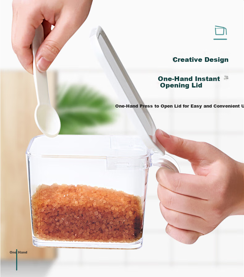 ASVEL Japanese-Style Seasoning Container, Household Plastic Spice Jar, Condiment Storage Box with Spoon, White, 480ml 7