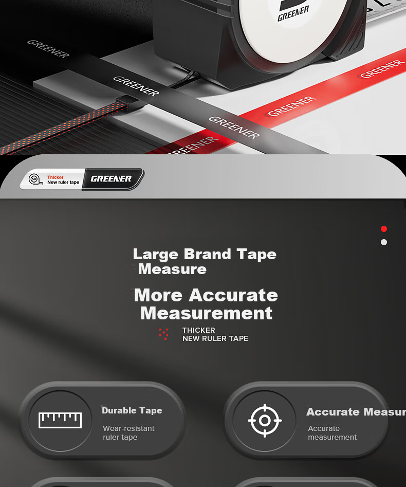 GREENER Steel Tape Measure, 5 Meters Multi-Functional Self-Locking Measuring Thickened Carpenter's Ruler, Tape Measure 5m*19mm 2