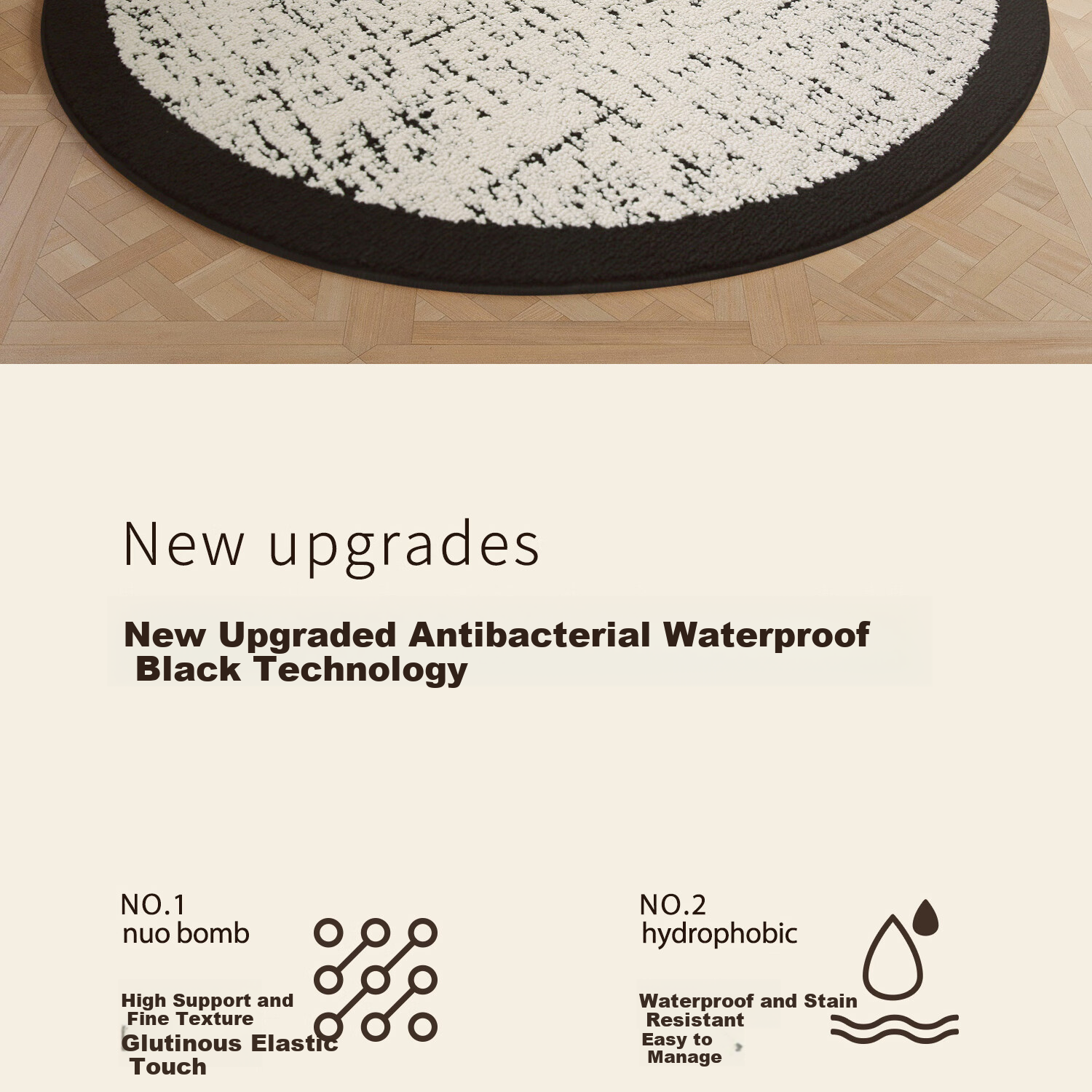 Shengwaluding Circular Carpet Mat for Bedroom, Sofa, Living Room, Luxurious Feel, Waterproof, Stain-Resistant, Washable Bedside Rug, Computer Chair Floor Mat 2