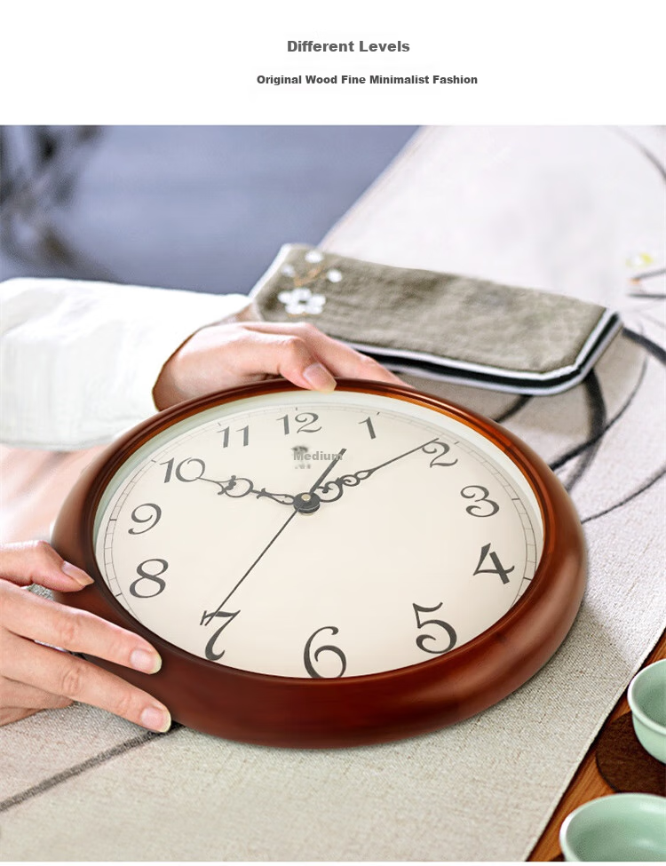 POLARIS European-Style Solid Wood Wall Clock, Living Room Fashionable Creative Timepiece, Simple Hanging Clock Decoration, Quartz Clock, 38cm 2
