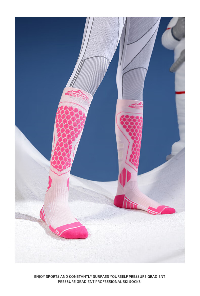 GOLOVEJOY Professional Ski Socks Merino Wool Women's Winter Warm Compression Socks White Gray Size S (35-39) 7