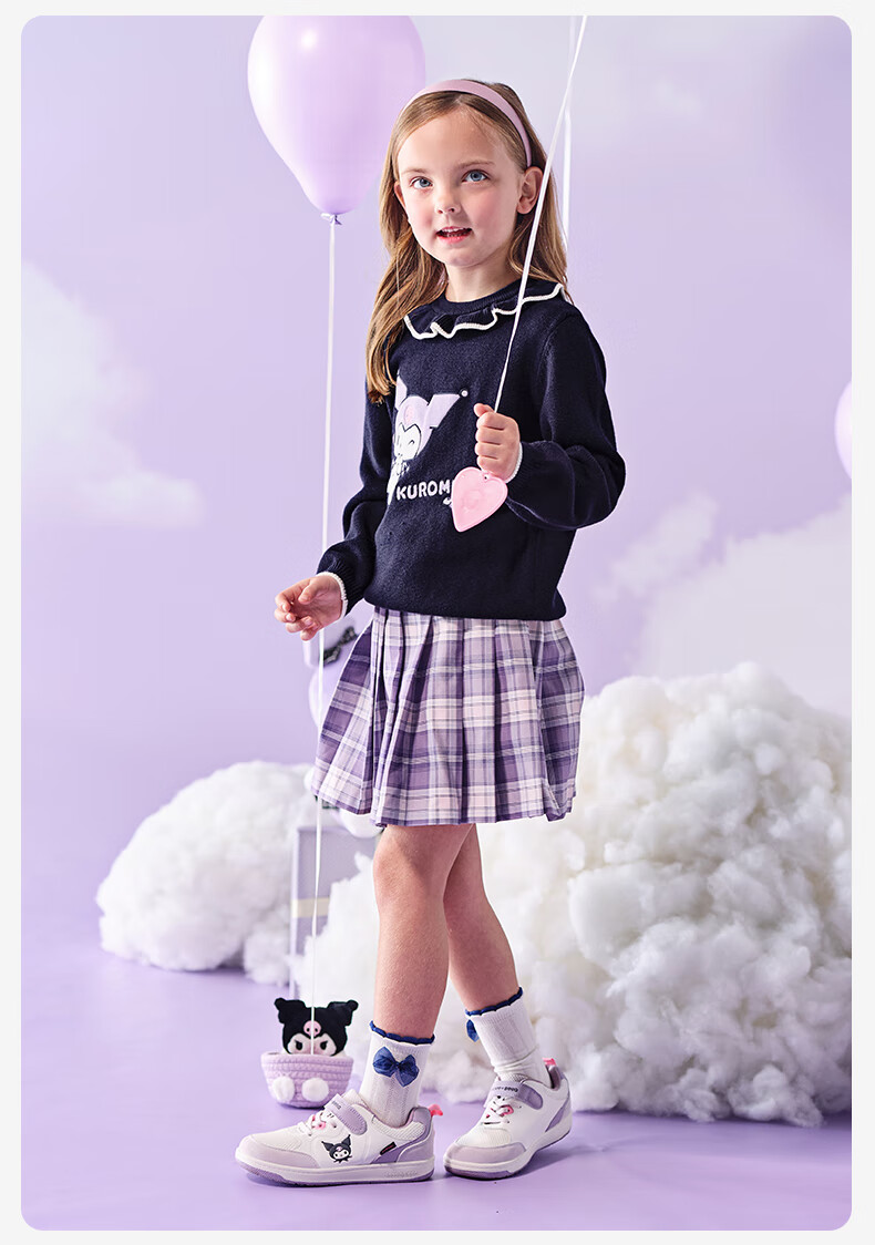 DAVE & BELLA Kuromi Collaboration Girls' Sweater Kids Knit Pullover Top for Older Children 4