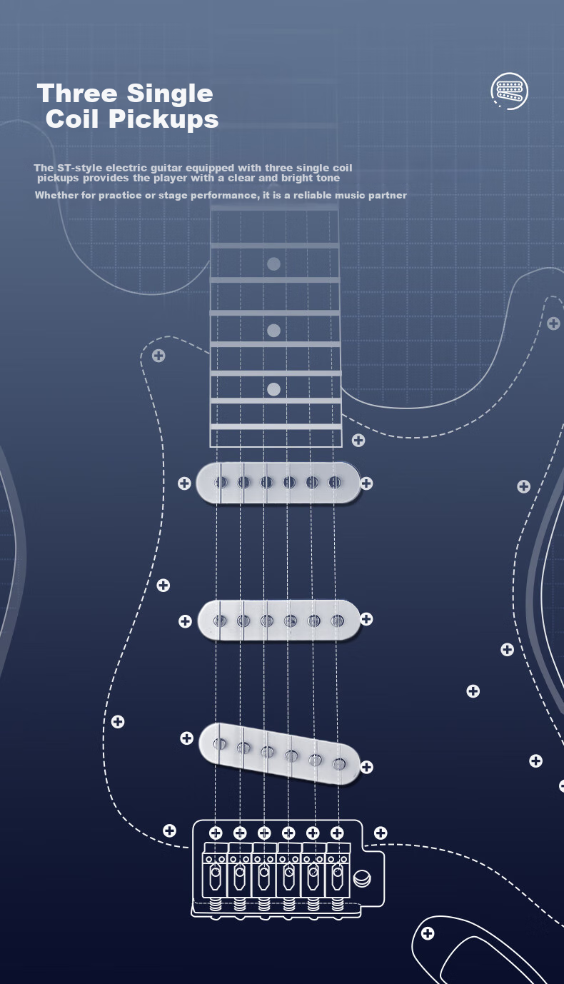 Minsine Electric Guitar for Beginners, Suitable for Male And Female Students, Primary And Secondary School Students, Adults, Universal Single Tremolo ST Electric Guitar Entry-Level Musical Instrument 4