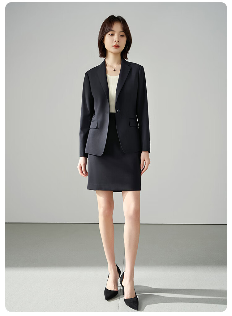 Miss Bird Navy Blue Interview Suit Skirt Set Women's Early Autumn Teacher Qualification Professional Waist-Cinched Blazer 4