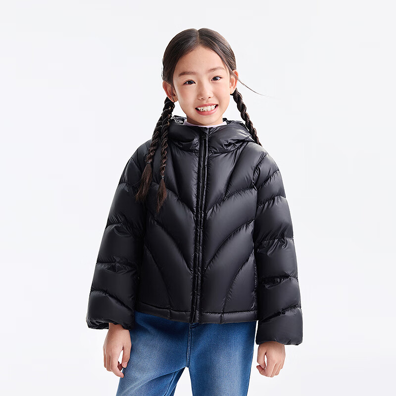 Annil Kids Girls Short Down Jacket 2025 Winter New Warm Coat Black 140
