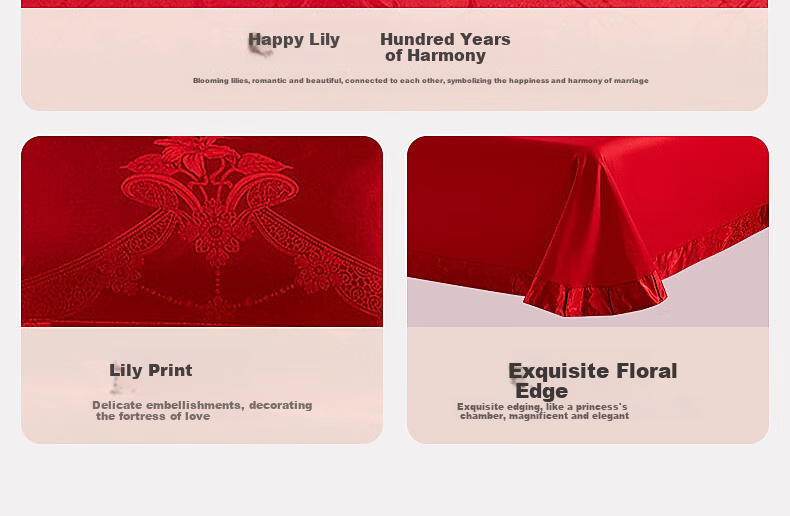 Shuixingjiafang Wedding Bedding Set of Four Pieces, Century-Long Perfect Match Jacquard Red Wedding Bed Sheet And Duvet Cover, New Marriage Gift, 1.5m Home Furniture Store 9