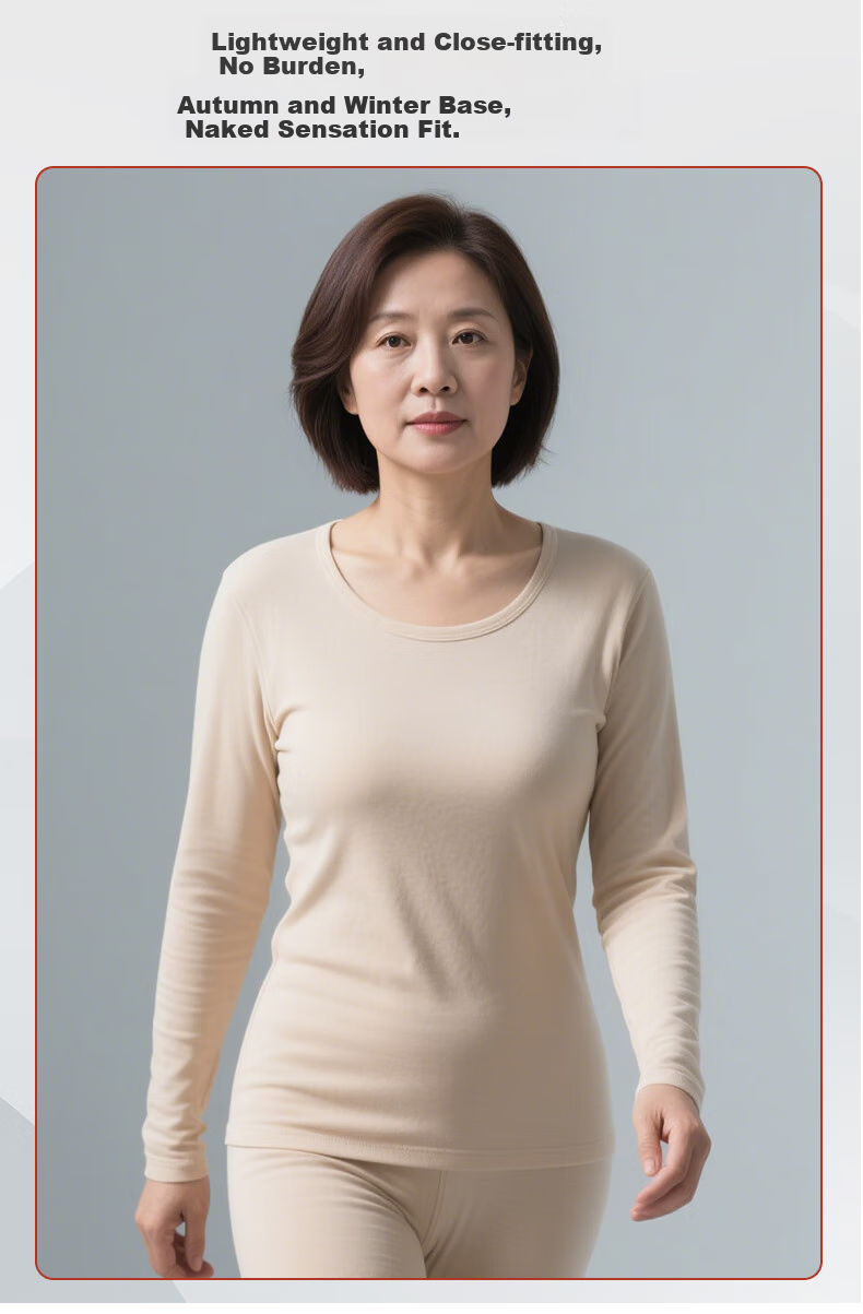 Hengyuanxiang Middle-Aged And Elderly [100% Pure Cotton Autumn Underwear Set] Women's Antibacterial Thermal Underwear Set, Thin Base Layer for Mom's Winter Wear 10