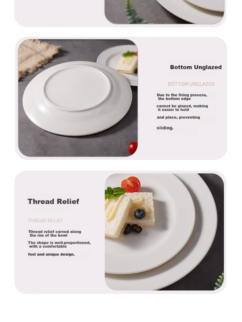Baijie Ceramic Western Dinner Plate, 10.5 Inches, High-End Simple Line Pattern, White Steak Plate, Salad And Pasta Dish, 1 Piece 9