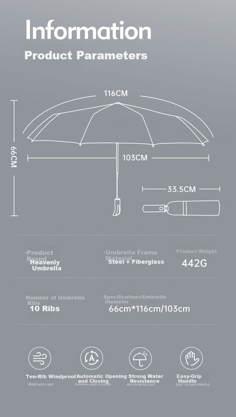 Tiantangshan Fully Automatic Umbrella, Three-Fold, 10-Rib Reinforced, One-Touch Open/close, Easy to Dry, Simple Design, Suitable for Both Sun And Rain, Deep Chestnut Red 3
