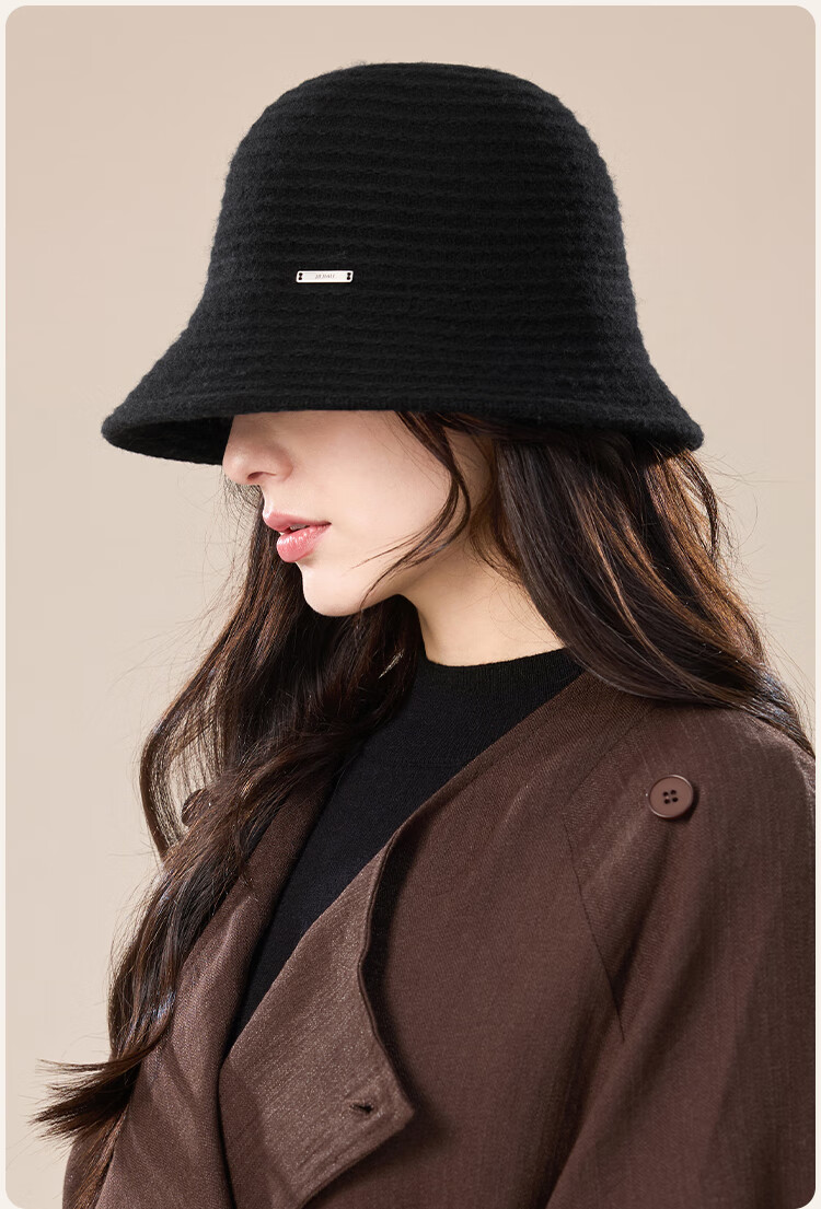 JIUMU Sheep Wool Warm Fisherman Hat Autumn Winter Slim Face Bucket Hat Elegant Fedora Winter Windproof Cold Resistant Hat for Women 12