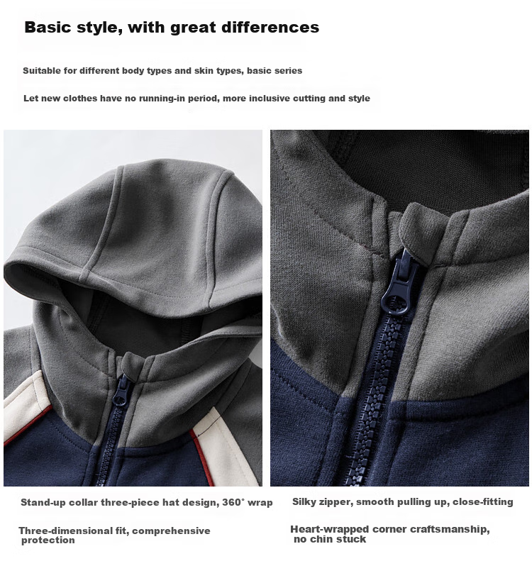 DuoDuoJia Boys' Knitted Jacket Spring/Autumn Children's Comfortable Casual Hat Shirt Autumn Trendy Kids' Color-blocked Drop-shoulder Sleeve Top 3