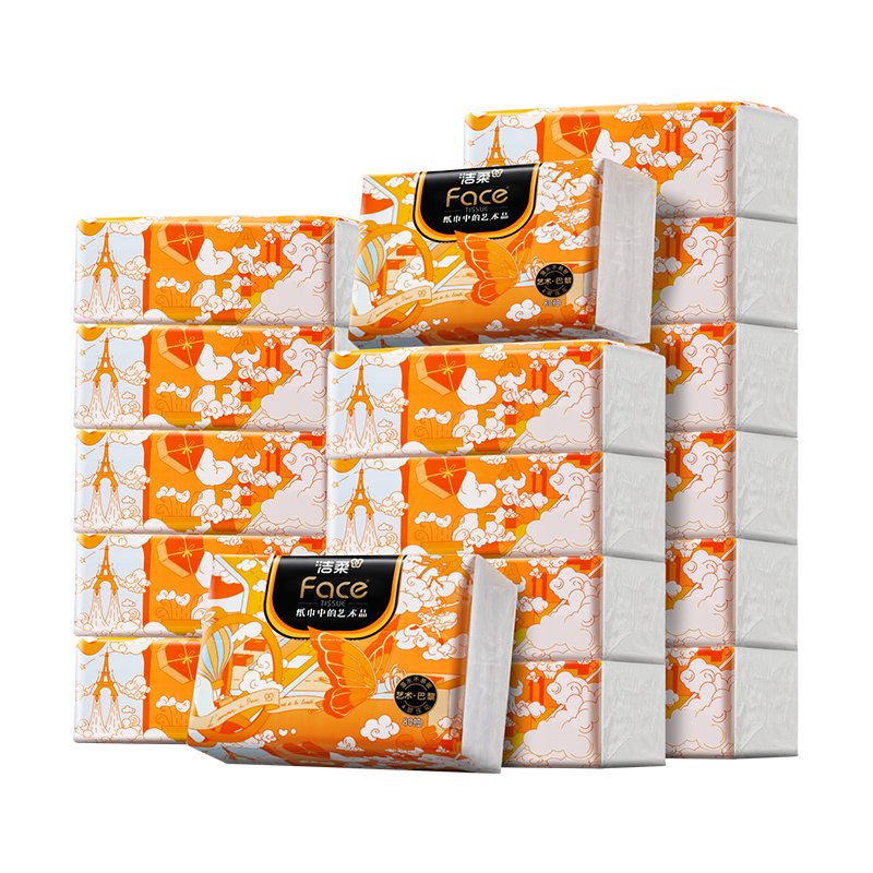 C&S Facial Tissues, Art Oil Painting Face 4-Ply 80 Sheets * 18 Packs Parisian Artist Co-Branded Toilet Paper, Full Box