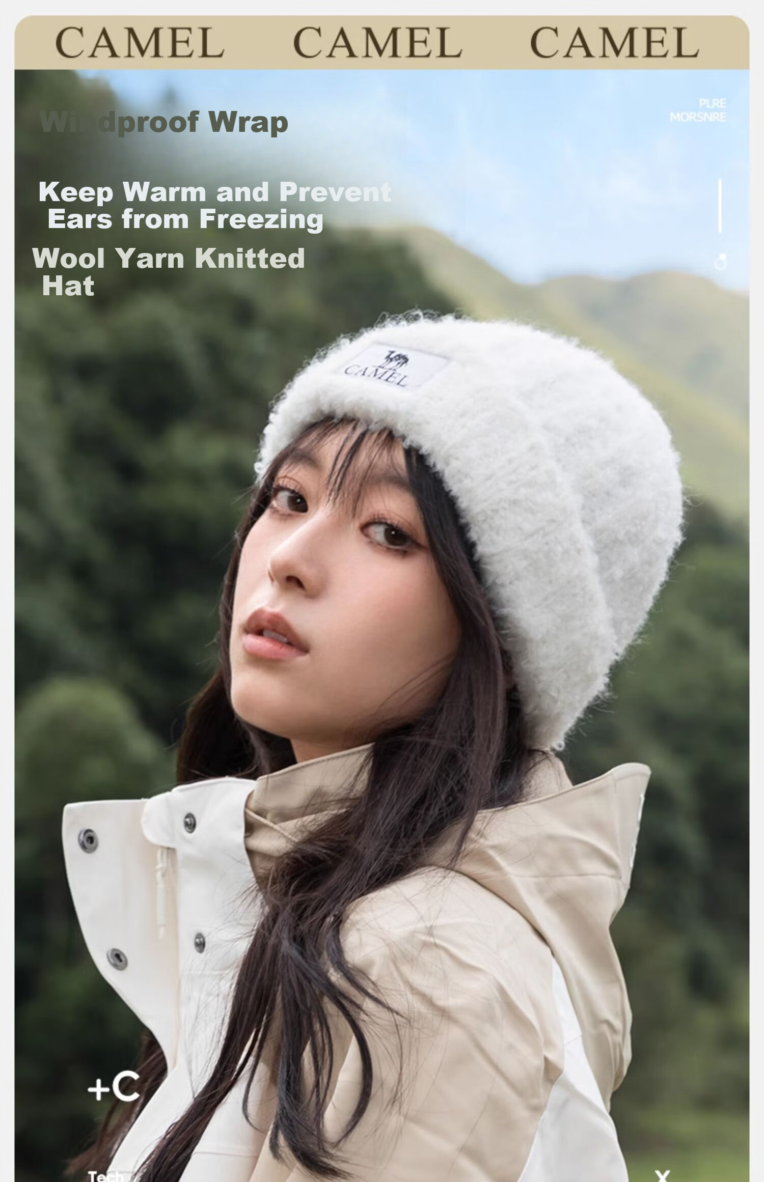 CAMEL Wool Yarn Knitted Hat for Women, Ear Protection, Warm, Cold Hat, Face-Slimming, Couple's Knitted Hat for Men 133CP15060 1