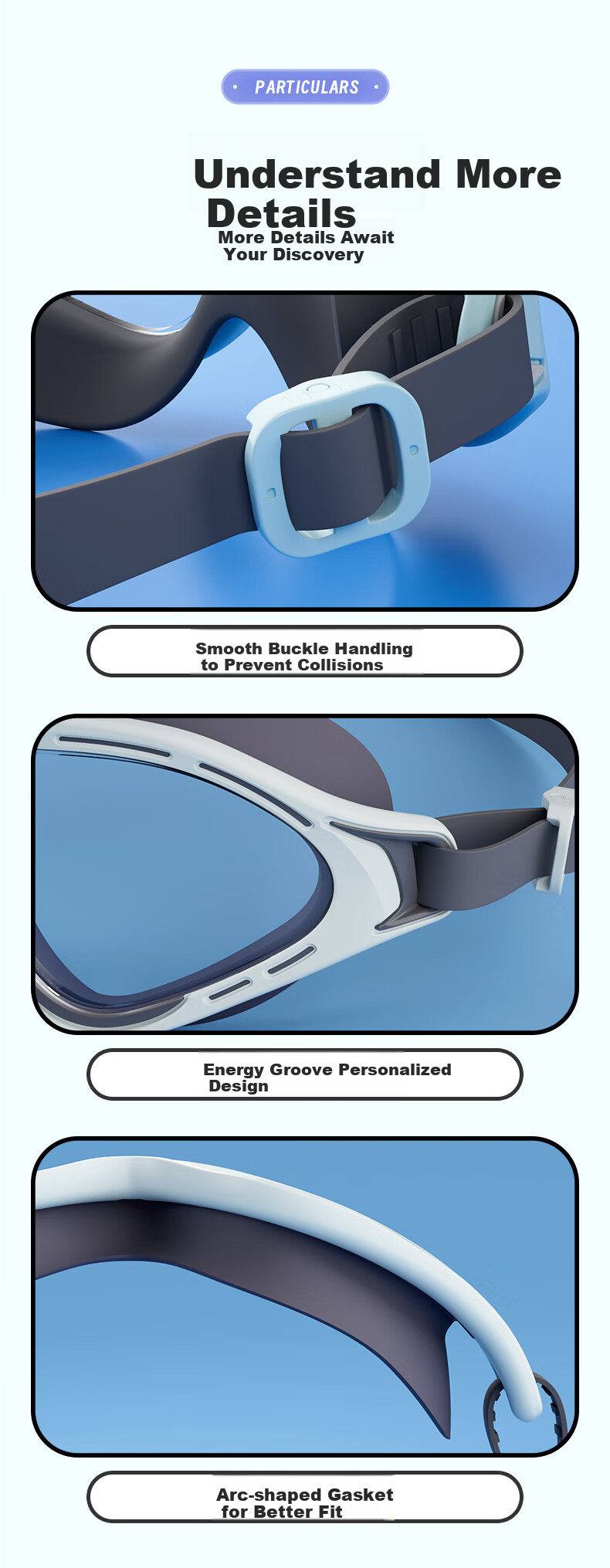 Li-Ning Children's Large Frame Swimming Goggles with Fabric Cap, Boys' Waterproof Anti-Fog Swim Glasses, High-Definition Diving Mask Set, 34-16 Nautical Blue 9