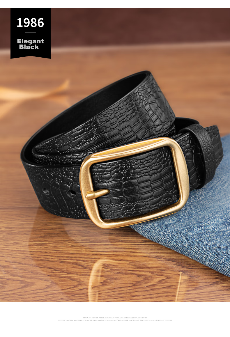 Cattlesboss Men's Belt, Alligator Pattern, Top-Grain Leather, Pin Buckle with Copper Clasp, 1986 Gift for Dad, Dark Brown, 110cm 17