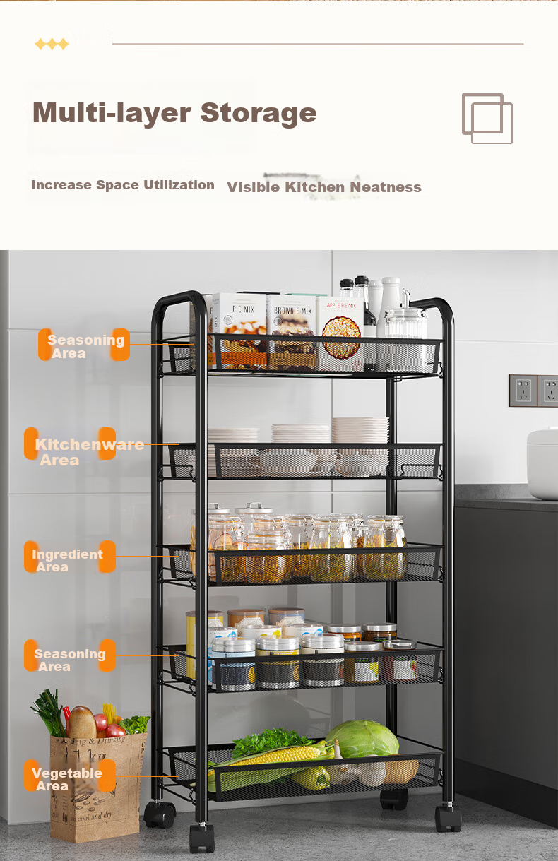 Nanye Small Cart Storage Rack Multi-layer Mobile Household Children's Snack Storage Rack with Hooks ZWC-1 8