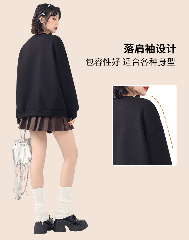 Jeanswest Women's Crew Neck Sweatshirt 2025 New Autumn Winter Fleece Lined Petite Oversized Loose Pullover Without Hood 1