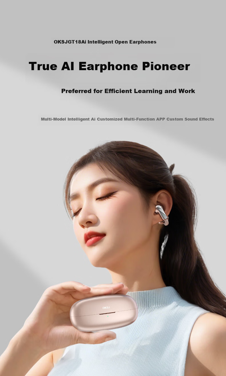 OKSJ [2025 Ai Upgraded Version] Clip-On Bluetooth Headphones, Bone Conduction Concept Wireless Open-Ear, Running Sports Headphones with Call Noise Reduction, Suitable for Huawei, Xiaomi, Apple 1