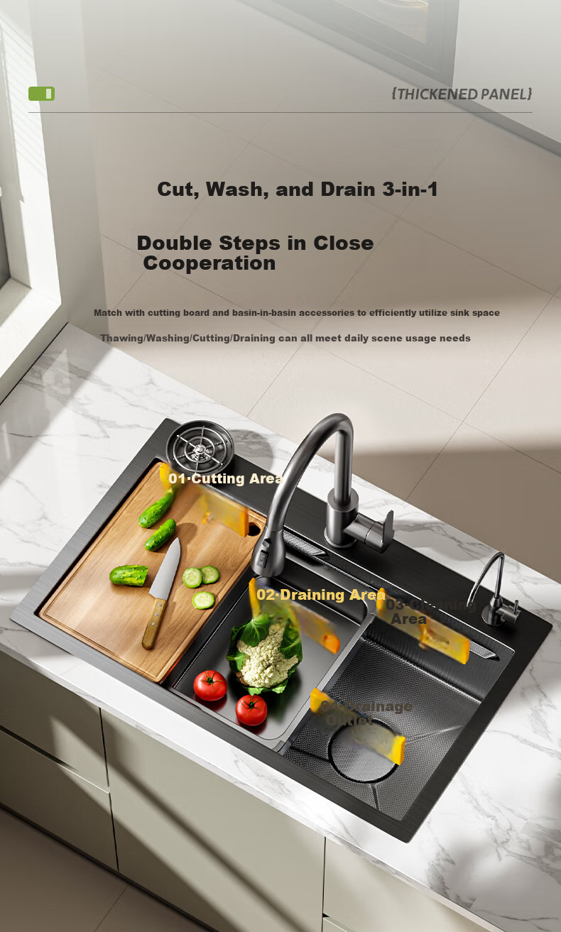 MJONI [15% Refreshing Subsidy] Kitchen Sink Large Single Basin, Vegetable Washing Sink Integrated Basin, 304 Stainless Steel Dishwashing Sink 11
