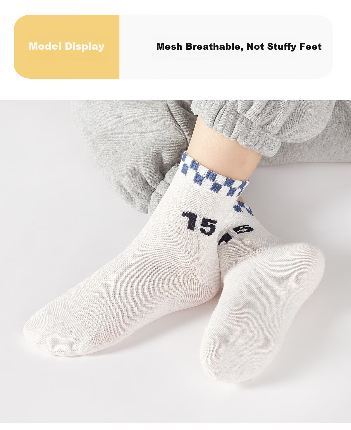 Banbi Children's Socks for Boys, Summer Mesh Thin Style, Spring And Autumn Mid-Calf Cotton Socks for Older Kids BB23015 Size 16-18 3