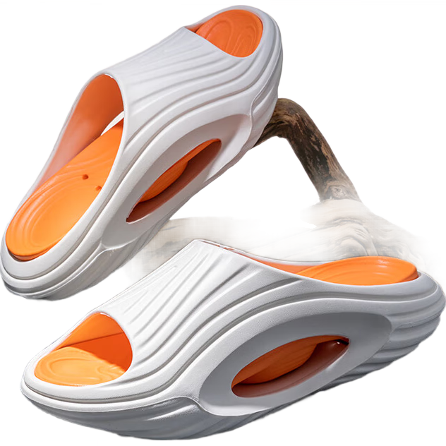 Daxixiansen Cloud Slippers, Men's Sandals with Squishy Feel, Sports Fashion Beach Thick-Soled Outdoor Slippers for Men, White And Orange, Size 42-43