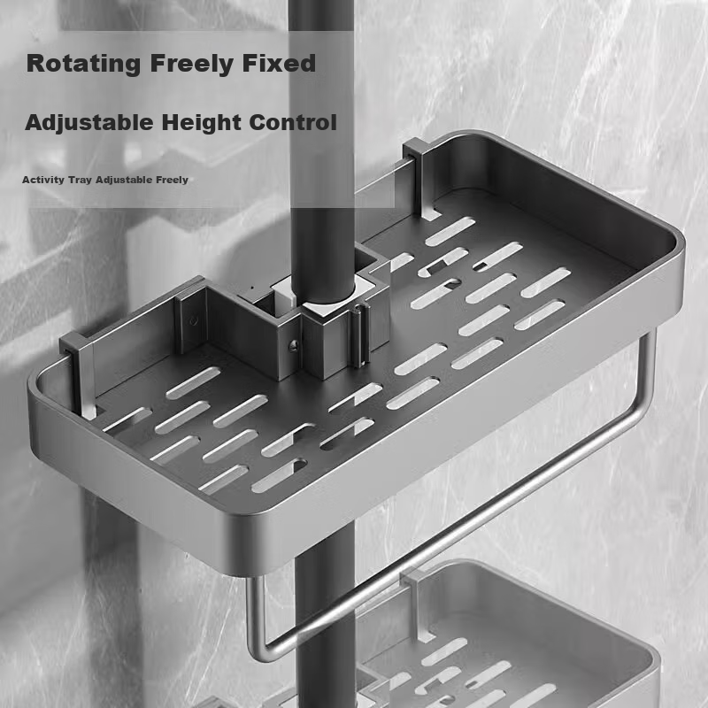 Huxiansen Space Aluminum Shower Caddy, No Drilling Required, Adjustable Height, Wall-Mounted Bathroom Storage Rack 4