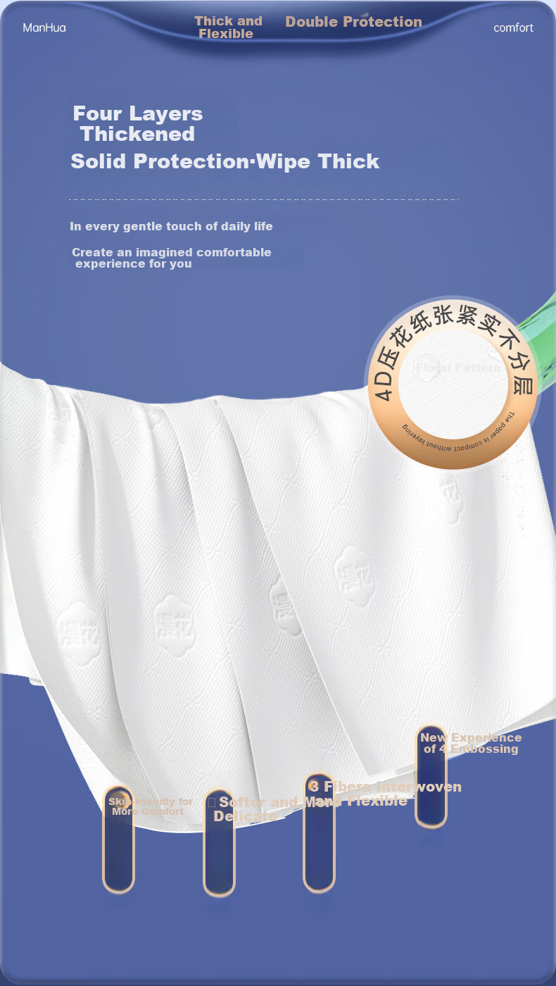 Manhua Hanging Portable Facial Tissues, 4-Ply, 350 Sheets*4 Packs, Wholesale Box, Napkins, Toilet Paper, Hand Towels, Sanitary Paper 8