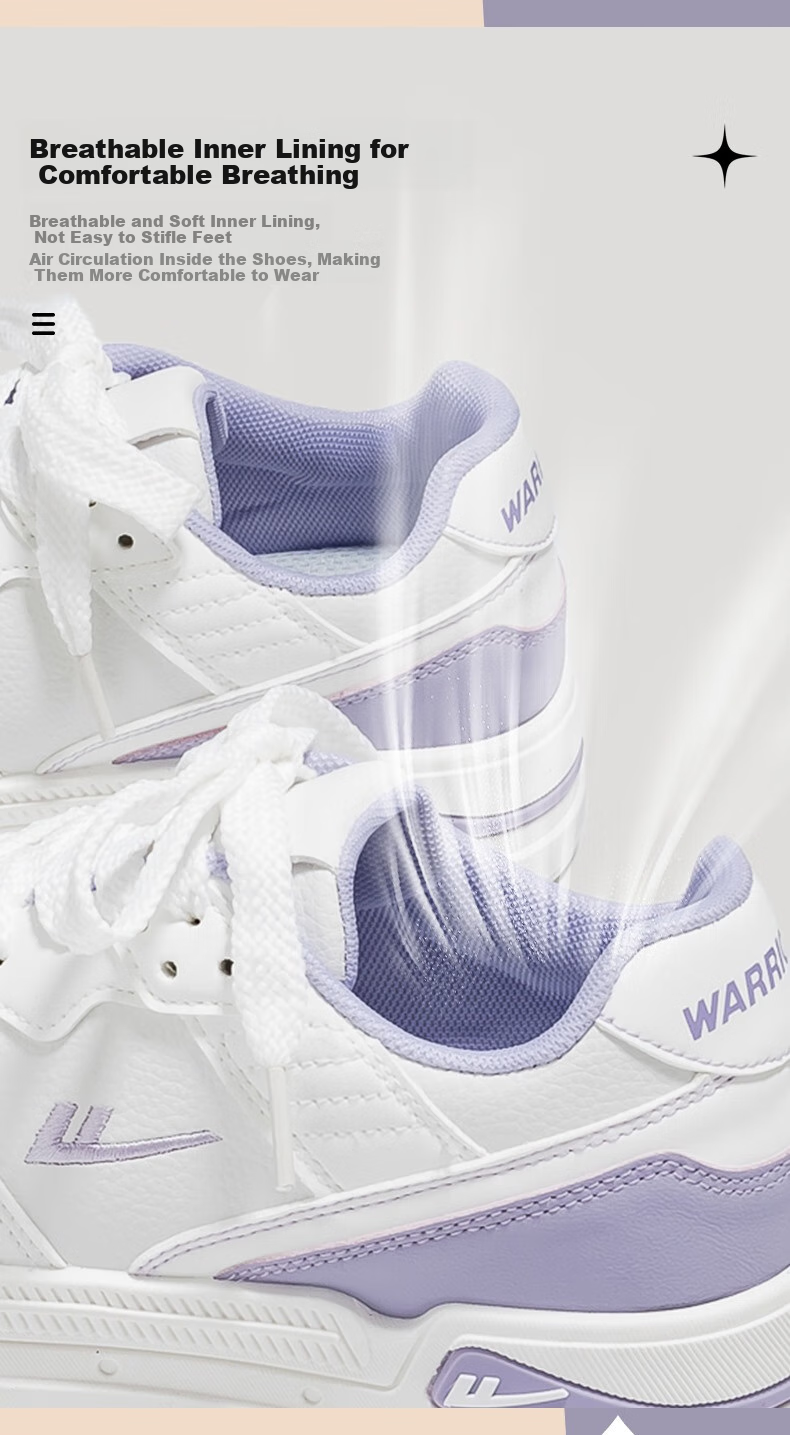 Huili Women's Shoes, White Sneakers, Trendy And Versatile Casual Shoes, Stylish Footwear for Women, 2662L White And Purple, Size 35 5