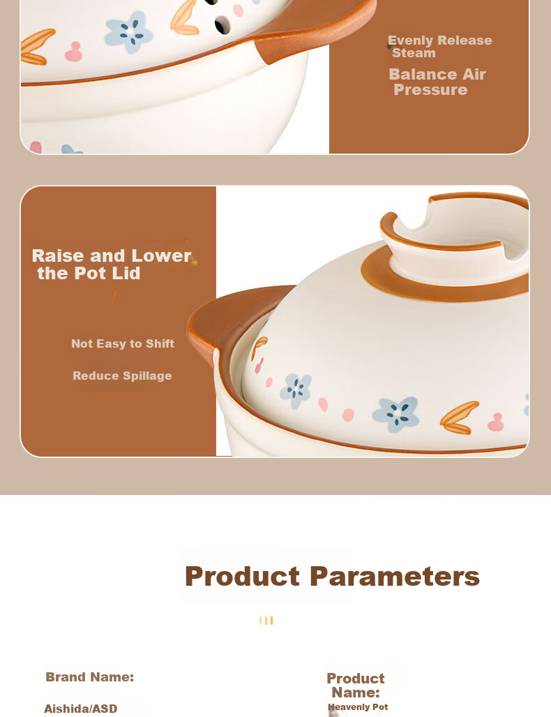 ASD Clay Pot Stew Pot 3.5L for Soup And Rice, Ceramic Pot for Chinese Medicine, Gas Stove Casserole 14