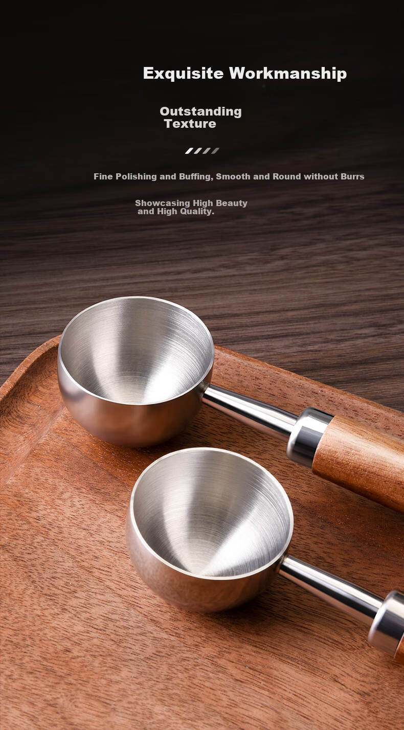 CLITON 304 Stainless Steel Coffee Spoon, Coffee Bean Measuring Scoop, Walnut Handle Coffee Powder And Milk Powder Measuring Spoon, Short Handle, 15ml 7