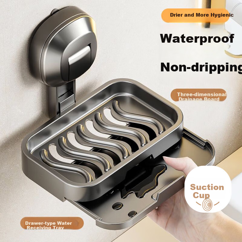 Shangmeide Suction Cup Soap Dish, No Drilling Required, Wall-Mounted Bathroom Draining Soap Holder, Luxurious Bathroom Storage Rack