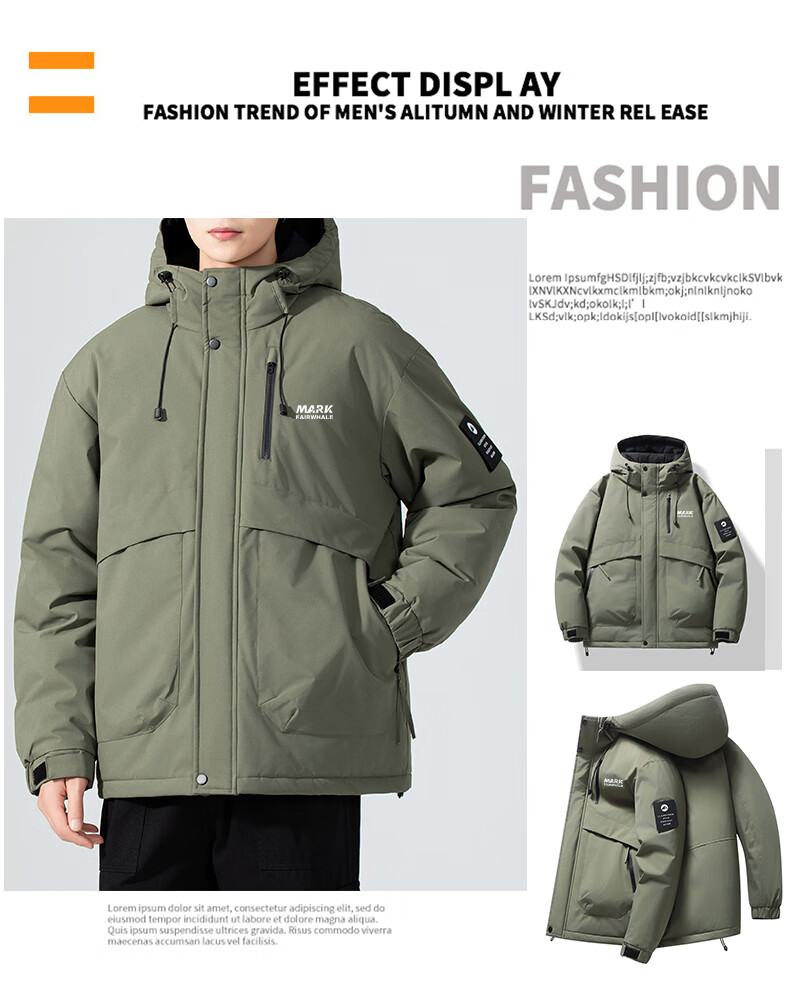 FAIRWHALE Men's Autumn Winter Thickened Cotton Jacket Hooded Warm Puffer Coat Light Brown XL 1