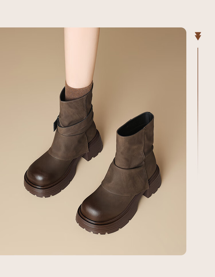 ZHR [Xu Ruohan Same Style] Women's Winter Thick-Soled Martin Boots Versatile Pant Leg Snow Boots KN261 Brown Size 35 6
