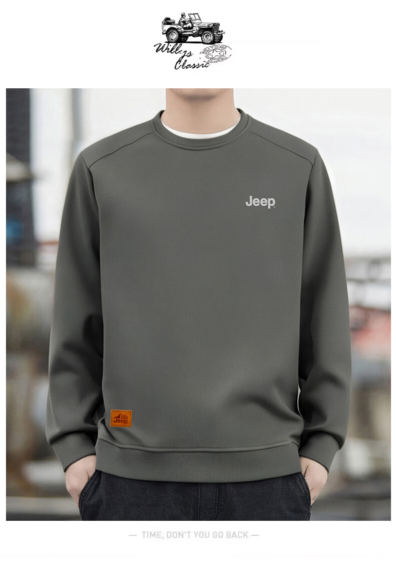JEEP Men's Sweatshirt, Loose-Fitting Long-Sleeve T-Shirt for Autumn, Versatile Round Neck Undershirt, Casual Menswear, Black, Size L 16