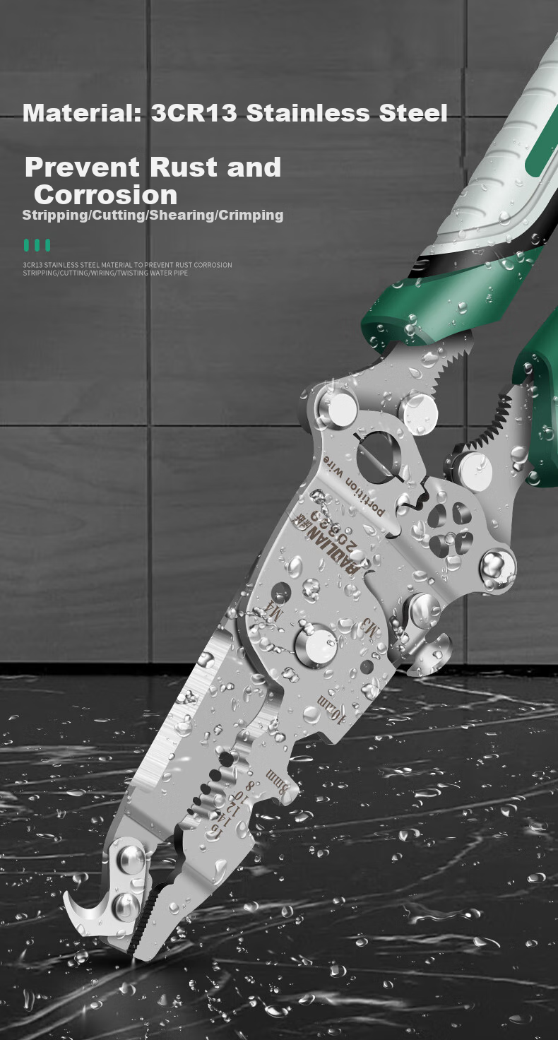 Baolian 18-In Multifunctional Wire Stripper, Electrician's Specialized Wire Separator, Wire Winder, Wire Cutter And Crimping Tool 3