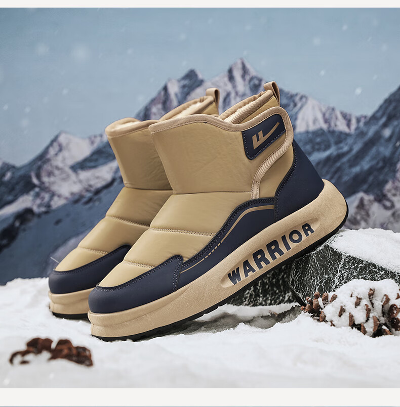 Warrior Men's Snow Boots 2025 Autumn Winter New Fleece-Lined Northeast Cold-Resistant Warm Outdoor Cotton Shoes Black 43 9