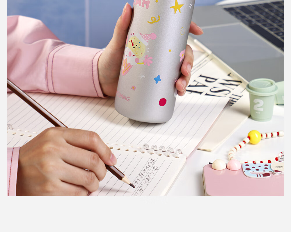 FGA Fugang Children's Day Insulated Bottle 316L Stainless Steel Straw Maternity Water Cup Student Portable Flip Lid Cup Silver Pink 19